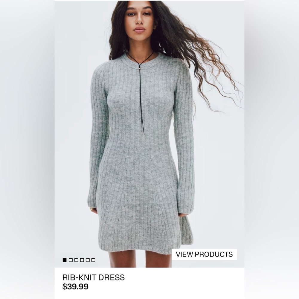 H&M Viral Gray Ribbed Knit Dress - Picture 2 of 8